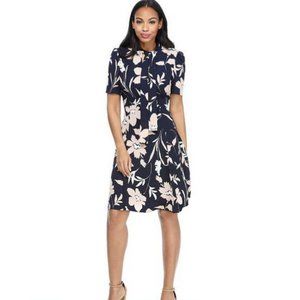 NWOT MAGGIE LONDON NECK BOW TIE FLORAL DRESS NAVY